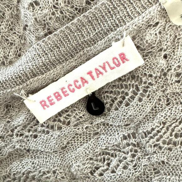 Rebecca Taylor Women’s size LARGE Sweater Open Knit V-Neck Tan Wool Alpaca - Picture 5 of 6